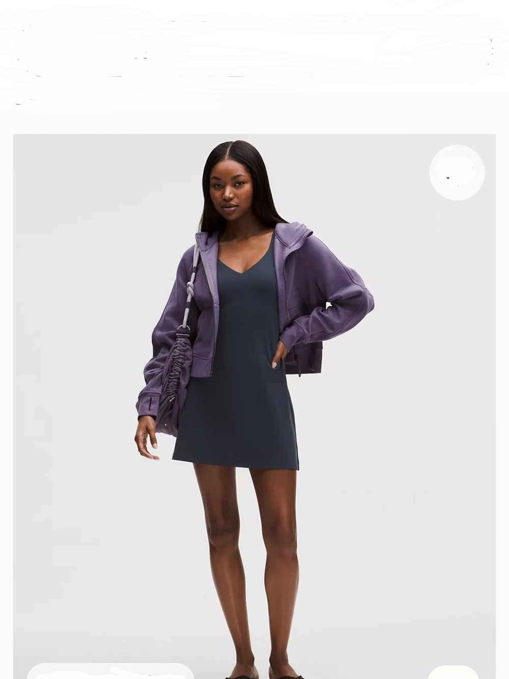 lululemon athletica Navy V‑neck Midi Dress with Purple Hoodie